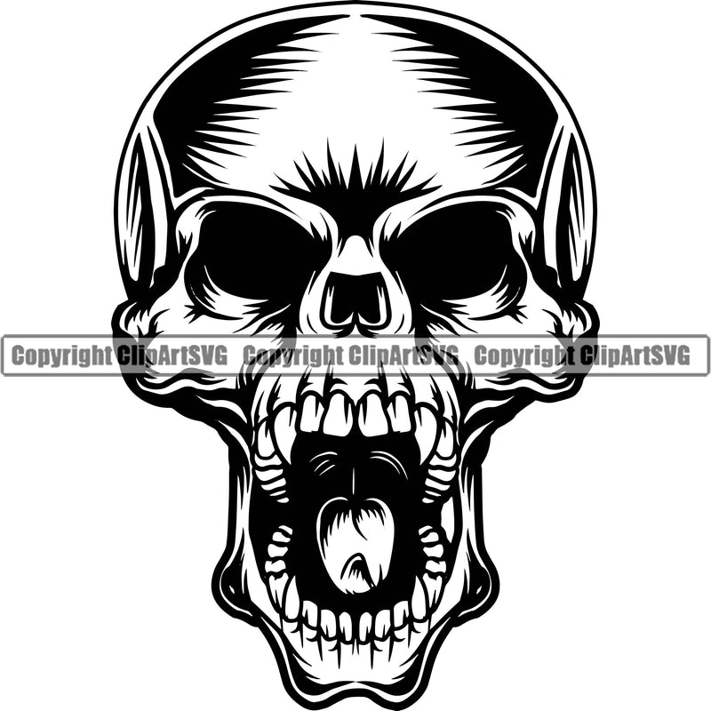 Skull Head Skeleton Face Scary Skull Dead Head Evil Kill Killer Satan Devil Tattoo Vintage Design Element Logo Clipart SVG