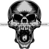 Scary Skull Skeleton Head Evil Horror No Eyes Mouth Open Yelling Screaming Color Tattoo Logo Symbol Clipart SVG