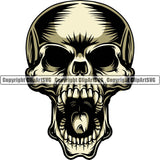 Scary Skull Skeleton Head Evil Horror Tattoo No Eyes Mouth Open Yelling Screaming Color Logo Symbol Clipart SVG