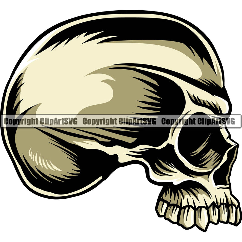 Scary Skull Skeleton Head Evil Horror Tattoo Side Sideways Profiles Half Head Color Logo Symbol Clipart SVG