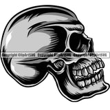 Scary Skull Skeleton Head Evil Horror Side Sideways Profiles Mouth Closed Logo Symbol Color Tattoo Clipart SVG