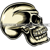 Scary Skull Skeleton Head Evil Horror Tattoo Side Sideways Profiles Mouth Closed Color Logo Symbol Clipart SVG