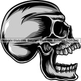 Scary Skull Skeleton Head Evil Horror Side Sideways Profiles Mouth Open Yelling Screaming Logo Symbol Color Tattoo Clipart SVG