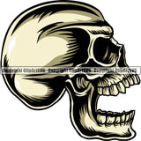 Scary Skull Skeleton Head Evil Horror Tattoo Side Sideways Profiles Mouth Open Yelling Screaming Color Logo Symbol Clipart SVG