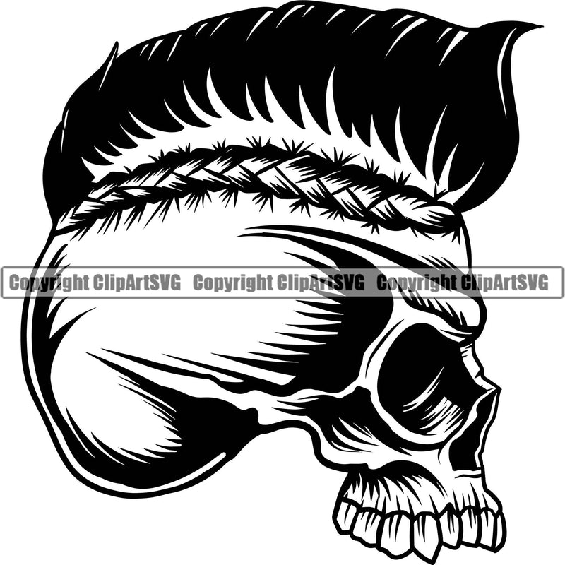 Skull Head Skeleton Face Scary Skull With Mohawk Dead Head Evil Kill Killer Hair Tattoo Satan Devil Vintage Design Element Logo Clipart SVG