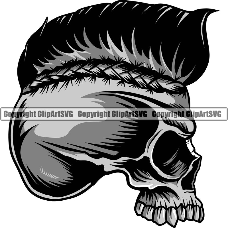 Scary Skull Skeleton Head Evil Horror Side Sideways Profiles Half Head Crazy Mohawk Hair Color Tattoo Logo Symbol Clipart SVG