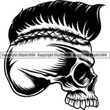 Skull Head Skeleton Face Scary Skull With Mohawk Dead Head Evil Kill Killer Hair Tattoo Satan Devil Vintage Design Element Logo Clipart SVG