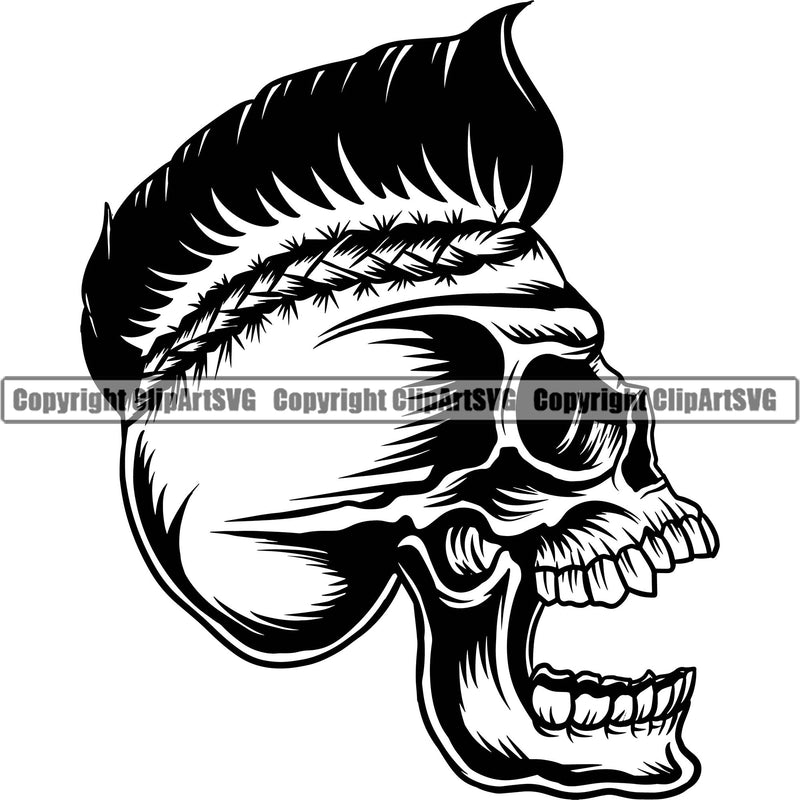 Skull Head Skeleton Face Scary Skull With Mohawk Dead Head Evil Kill Killer Hair Full Tattoo Satan Devil Vintage Design Element Logo Clipart SVG