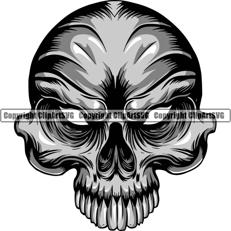 Scary Skull Skeleton Head Evil Horror Alian Eyes Half Head Color Tattoo Logo Symbol Clipart SVG