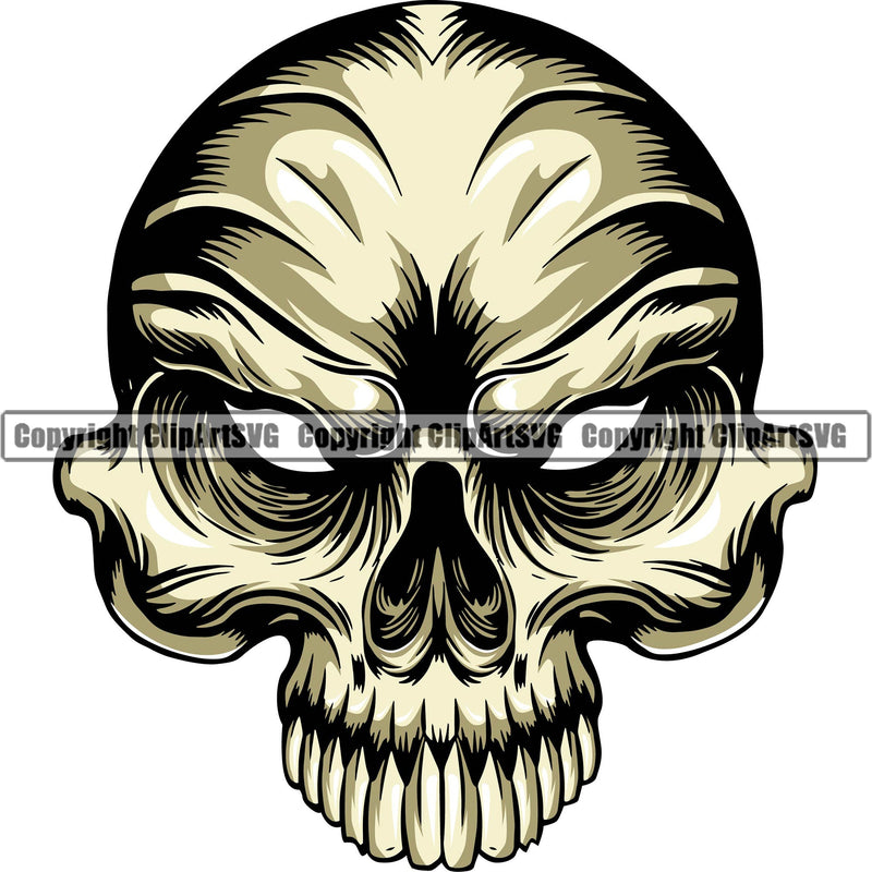 Scary Skull Skeleton Head Evil Horror Tattoo Alian Eyes Half Head Color Logo Symbol Clipart SVG