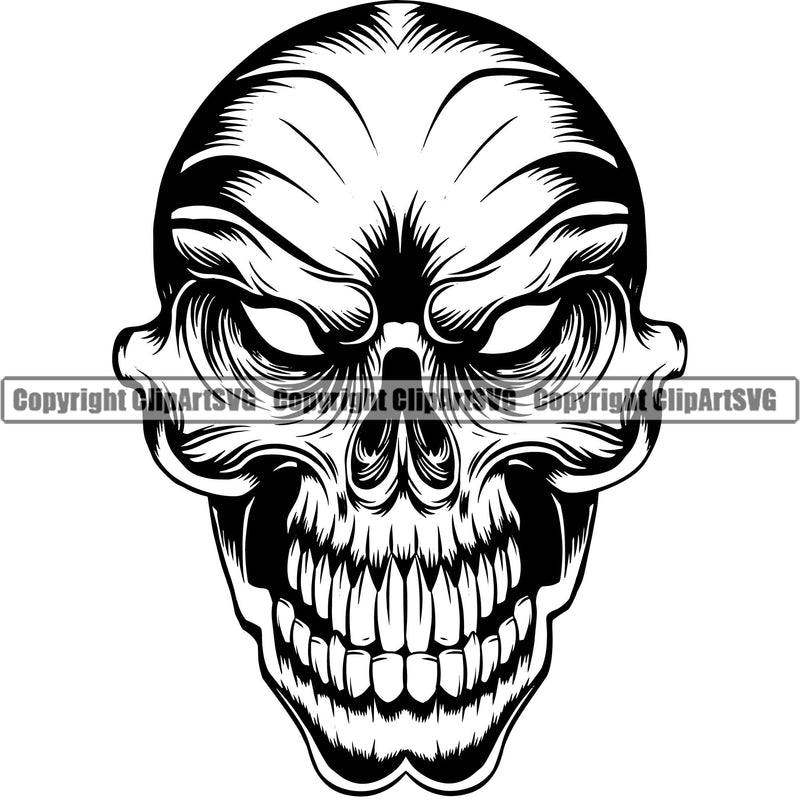 Skull Head Skeleton Face Scary Skull Dead Alien Head Evil Kill Killer Tattoo Satan Devil Vintage Design Element Logo Clipart SVG