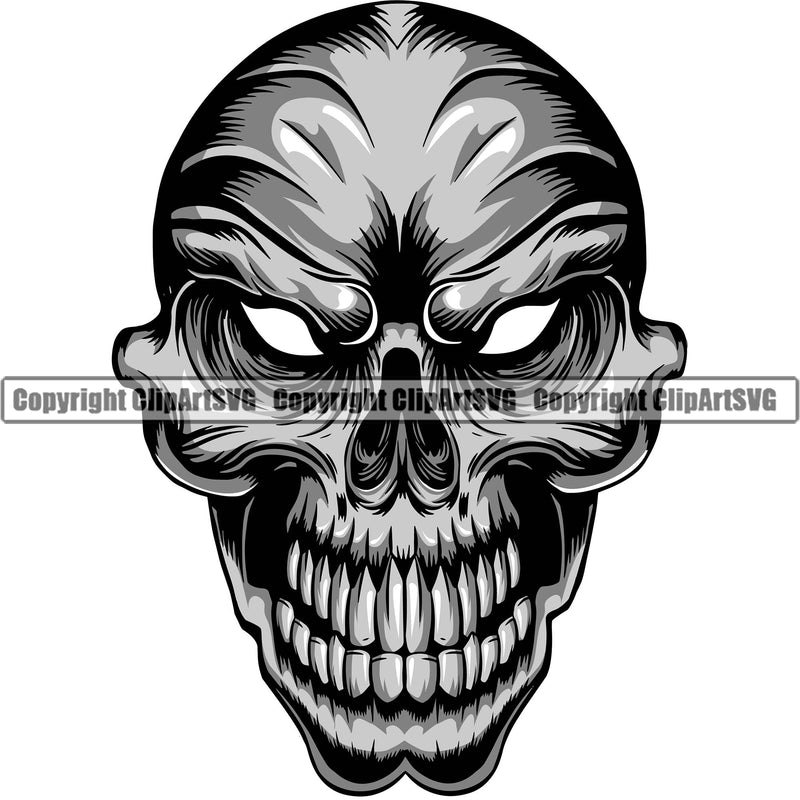 Scary Skull Skeleton Head Evil Horror Alian Eyes Mouth Closed Color Tattoo Logo Symbol Clipart SVG