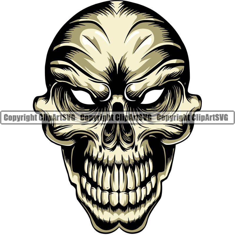 Scary Skull Skeleton Head Evil Horror Tattoo Alian Eyes Mouth Closed Color Logo Symbol Clipart SVG