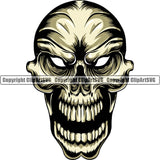Scary Skull Skeleton Head Evil Horror Tattoo Alian Eyes Mouth Open Yelling Screaming Color Logo Symbol Clipart SVG