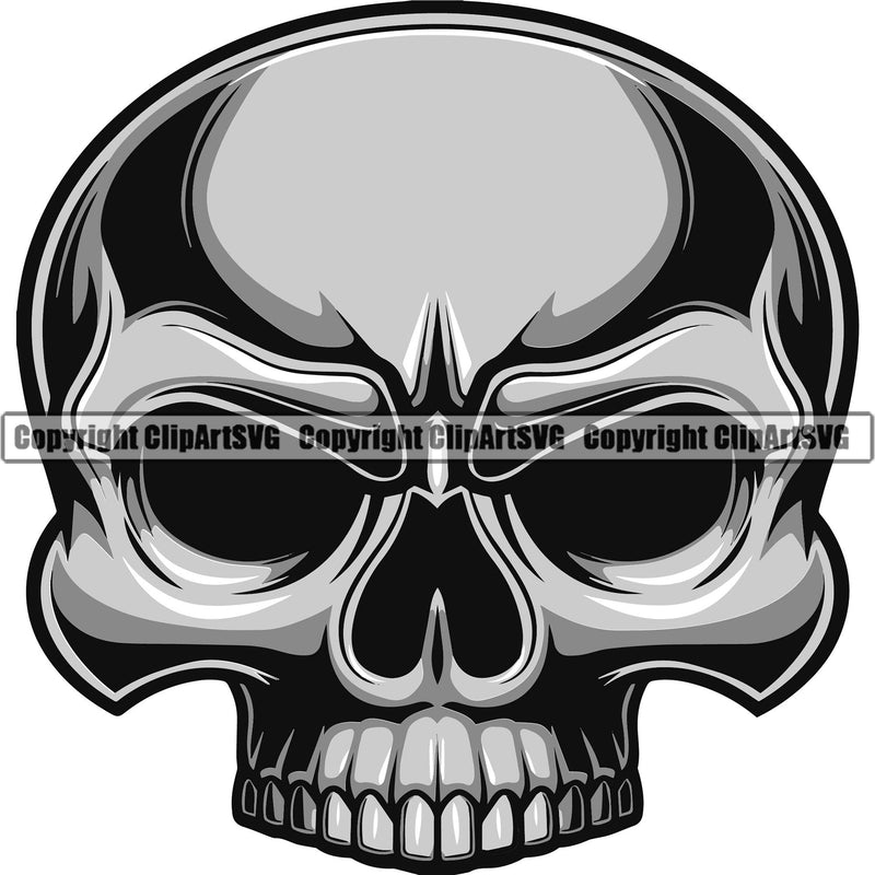 Scary Skull Skeleton Head Evil Horror No Eyes Half Head Logo Symbol Color Tattoo Clipart SVG