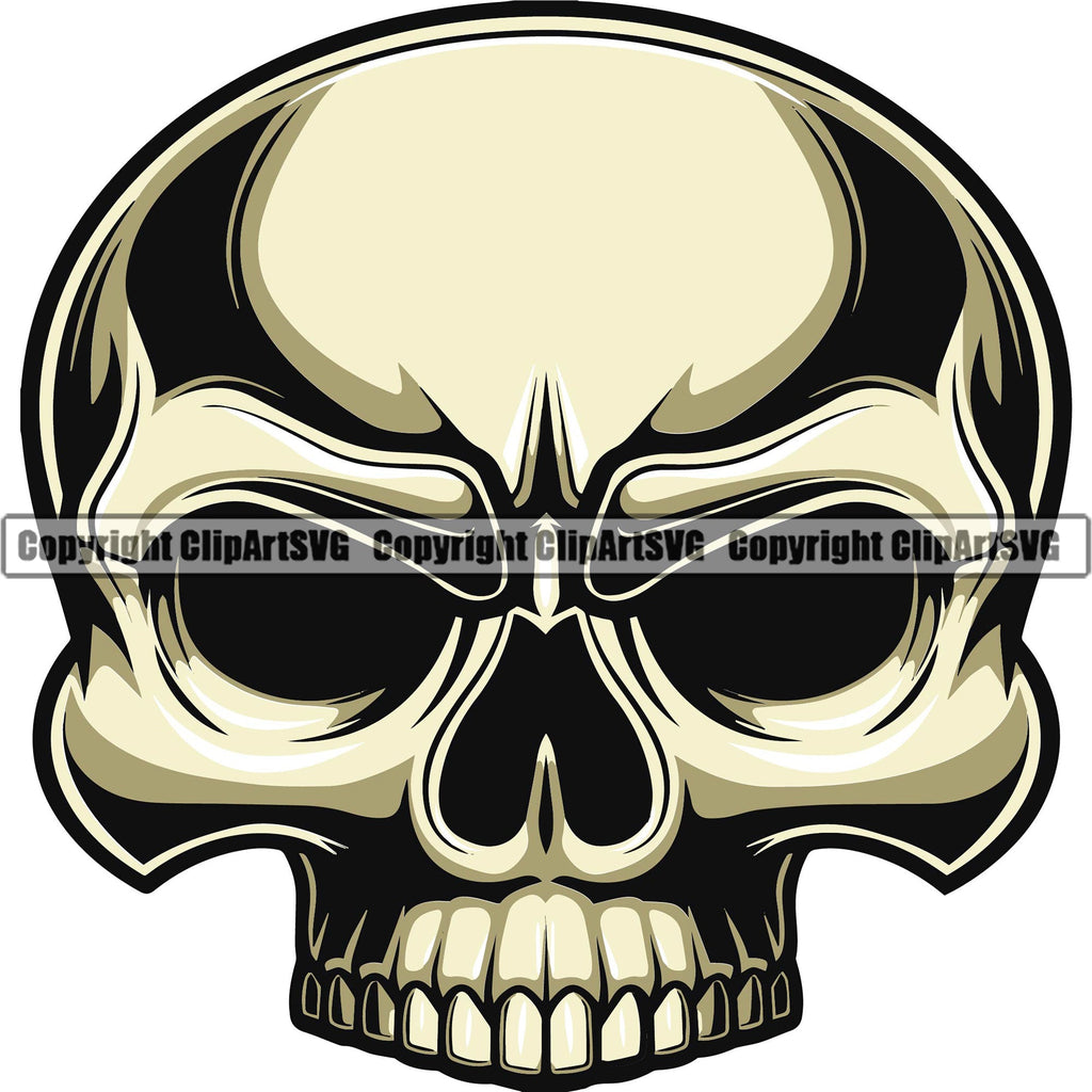 Scary Skull Skeleton Head Evil Horror Tattoo No Eyes Half Head Color Logo Symbol Clipart SVG