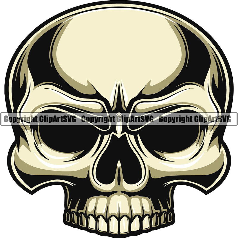 Scary Skull Skeleton Head Evil Horror Tattoo No Eyes Half Head Color Logo Symbol Clipart SVG