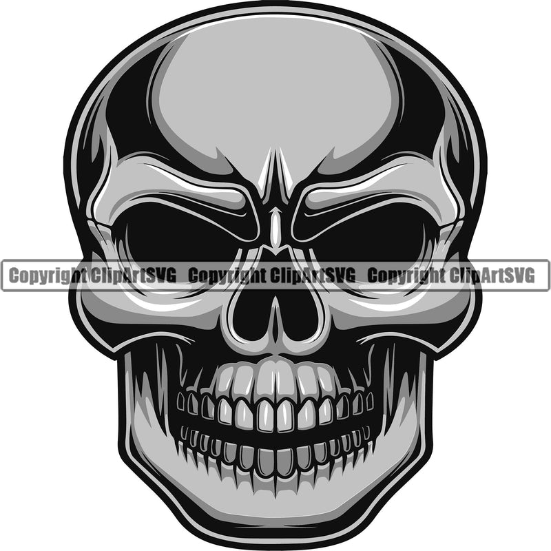 Skull Head Skeleton Face Scary Skull Dead Head Evil Kill Killer Color Silver Tattoo Satan Devil Vintage Design Element Logo Clipart SVG