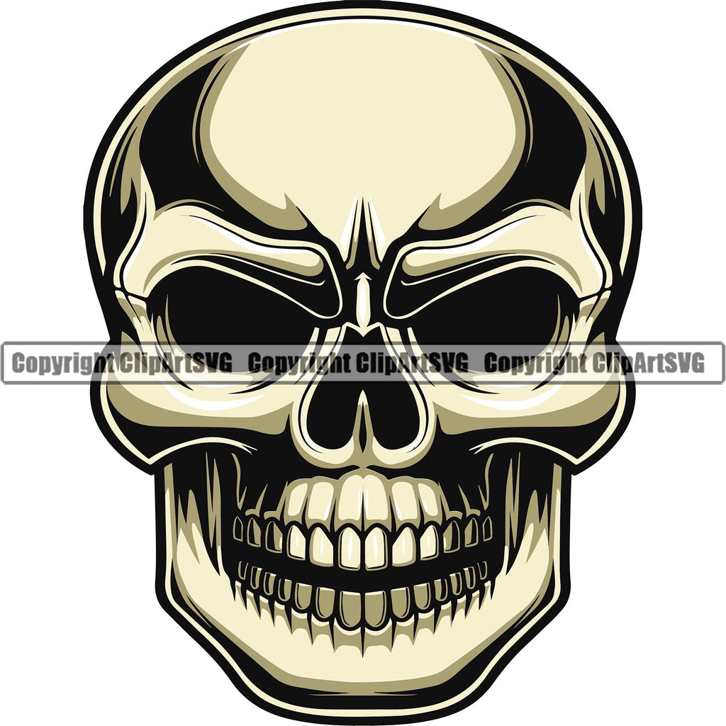 Scary Skull Skeleton Head Evil Horror Tattoo No Eyes Mouth Closed Color Logo Symbol Clipart SVG