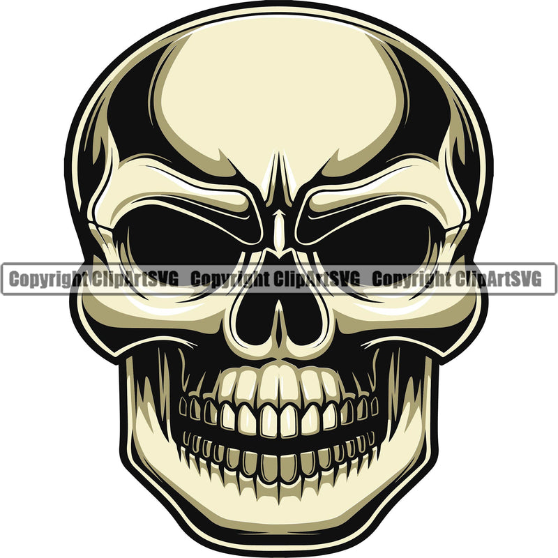 Scary Skull Skeleton Head Evil Horror Tattoo No Eyes Mouth Closed Color Logo Symbol Clipart SVG