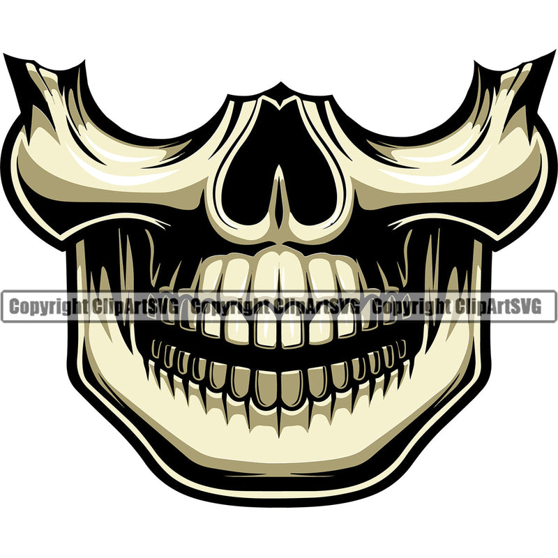 Scary Skull Skeleton Head Evil Horror Tattoo No Eyes Mouth Closed Mask Color Logo Symbol Clipart SVG