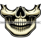 Scary Skull Skeleton Head Evil Horror Tattoo No Eyes Mouth Closed Mask Color Logo Symbol Clipart SVG
