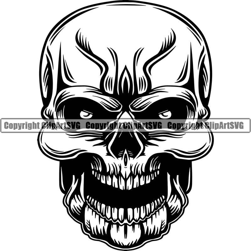 Skull Head Skeleton Face Scary Skull Dead Head Evil Kill Killer Tattoo Satan Devil Vintage Design Element Logo Clipart SVG
