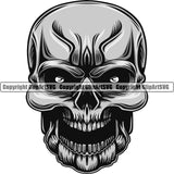 Scary Skull Skeleton Head Evil Horror Bullet Eyes Mouth Open Yelling Screaming Color Tattoo Logo Symbol Clipart SVG