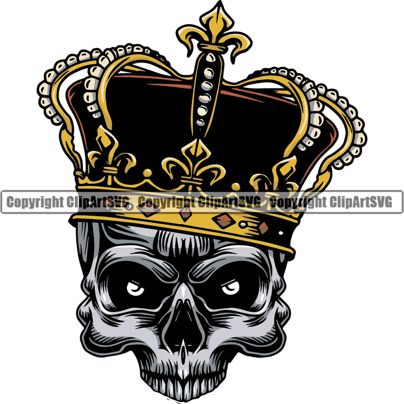 Scary Skull Skeleton Head Evil Horror King Crowns Half Head Color Tattoo Logo Symbol Clipart SVG