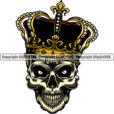 Scary Skull Skeleton Head Evil Horror Tattoo King Crowns Mouth Closed Color Logo Symbol Clipart SVG