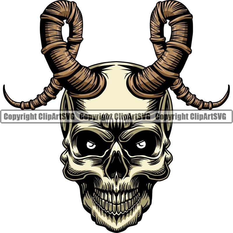 Skull Head Skeleton Face Scary Skull Horns Dead Head Evil Kill Killer Tattoo Bone Horror Satan Devil Vintage Design Element Yellow Logo Clipart SVG Clipart SVG
