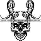 Scary Skull Skeleton Head Evil Devil Satan Horns Mouth Closed Black Horror Tattoo Logo Symbol Clipart SVG