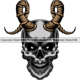 Scary Skull Skeleton Head Evil Horror Tattoo Devil Satan Horns Mouth Closed Color Logo Symbol Clipart SVG