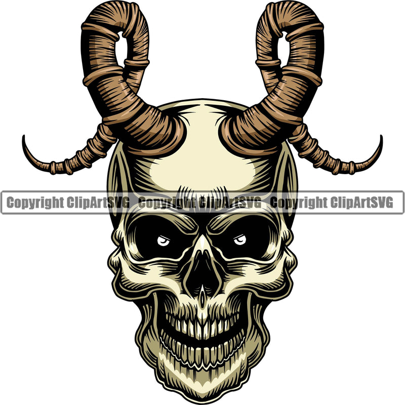 Skull Head Skeleton Face Scary Skull Horns Dead Head Evil Kill Killer Bone Horror Tattoo Satan Devil Vintage Design Element Yellow Logo Clipart SVG Clipart SVG