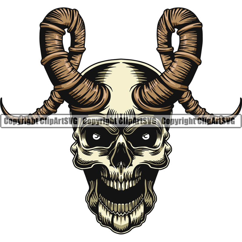 Skull Head Skeleton Face Scary Skull Horns Dead Head Evil Kill Killer Tattoo Bone Horror Satan Devil Vintage Design Element Yellow Logo Clipart SVG Clipart SVG