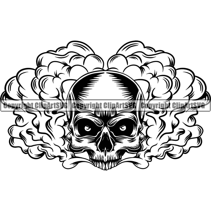 Skull Head Skeleton Face Scary Skull Dead Head Evil Kill Killer Head Smoke Tattoo Single Satan Devil Vintage Design Element Logo Clipart SVG