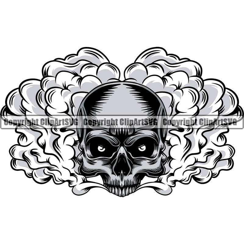 Scary Skull Skeleton Head Evil Horror Smoking Half Head Have Smoke Coming Out Mouth Color Tattoo Logo Symbol Clipart SVG