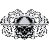 Scary Skull Skeleton Head Evil Horror Smoking Half Head Have Smoke Coming Out Mouth Color Tattoo Logo Symbol Clipart SVG