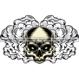 Scary Skull Skeleton Head Evil Horror Tattoo Smoking Half Head Have Smoke Coming Out Mouth Color Logo Symbol Clipart SVG