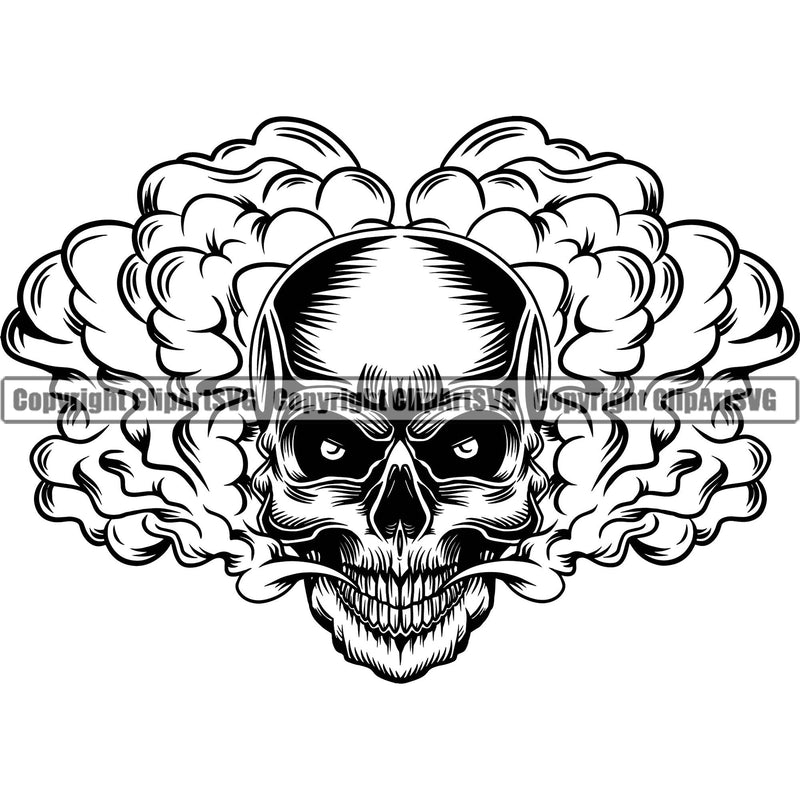Skull Head Skeleton Face Scary Skull Dead Head Evil Kill Killer Head Single Smoke Tattoo Satan Devil Vintage Design Element Logo Clipart SVG