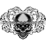 Scary Skull Skeleton Head Evil Horror Smoking Mouth Closed Have Smoke Coming Out Mouth Color Tattoo Logo Symbol Clipart SVG