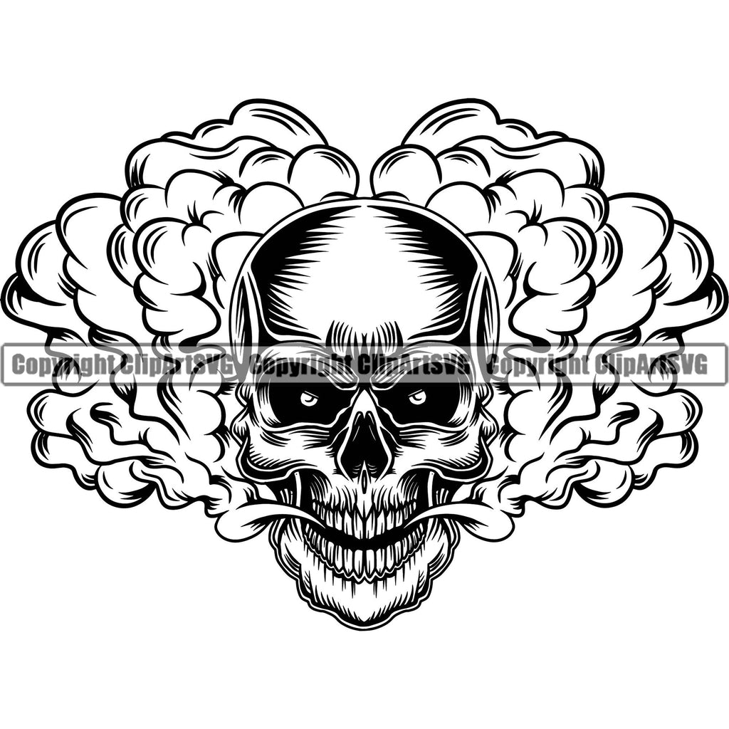 Skull Head Skeleton Face Scary Skull Dead Head Evil Kill Head Killer Smoke Single Tattoo Satan Devil Vintage Design Element Logo Clipart SVG