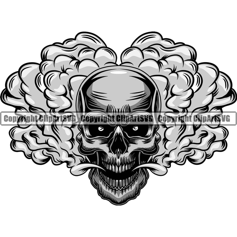 Scary Skull Skeleton Head Evil Horror Smoking Mouth Open Yelling Screaming Have Smoke Coming Out Mouth Color Tattoo Logo Symbol Clipart SVG