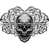 Scary Skull Skeleton Head Evil Horror Smoking Mouth Open Yelling Screaming Have Smoke Coming Out Mouth Color Tattoo Logo Symbol Clipart SVG