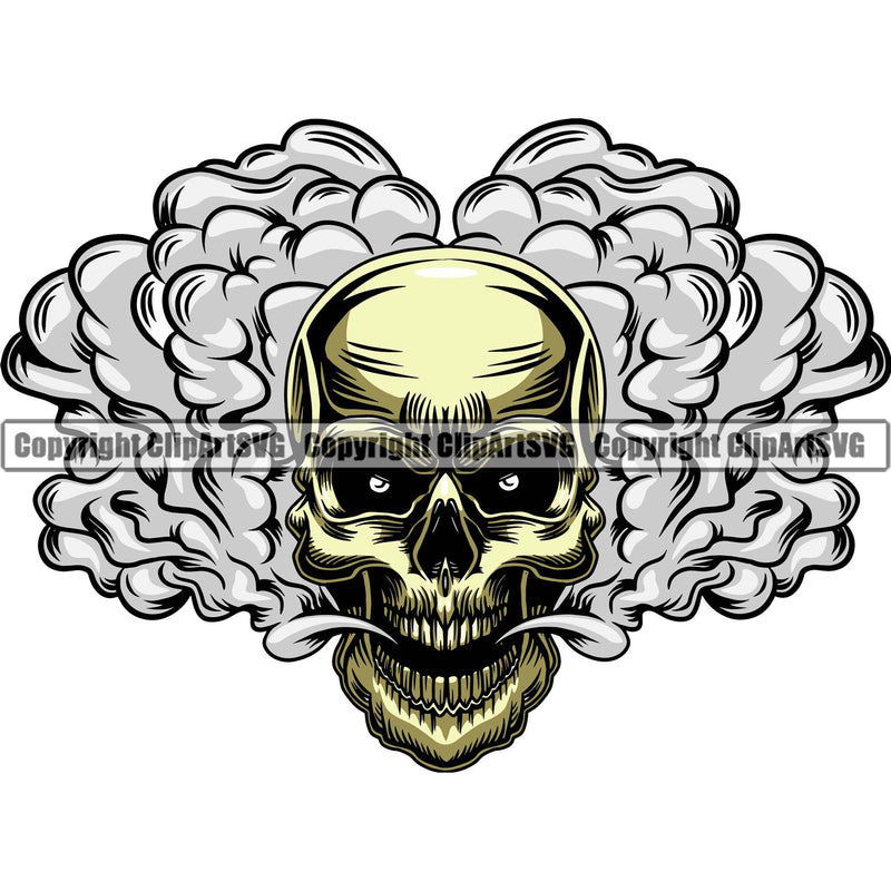 Scary Skull Skeleton Head Evil Horror Smoking Mouth Open Yelling Screaming Have Smoke Coming Out Mouth Logo Symbol Color Tattoo Clipart SVG