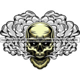 Scary Skull Skeleton Head Evil Horror Smoking Mouth Open Yelling Screaming Have Smoke Coming Out Mouth Logo Symbol Color Tattoo Clipart SVG