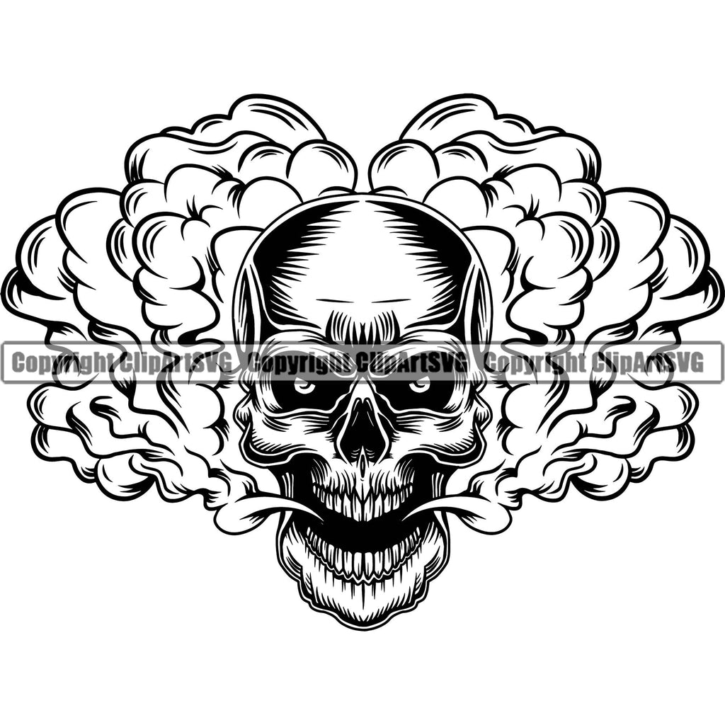 Skull Head Skeleton Face Scary Skull Dead Head Evil Kill Killer Smoke Head Single Tattoo Satan Devil Vintage Design Element Logo Clipart SVG