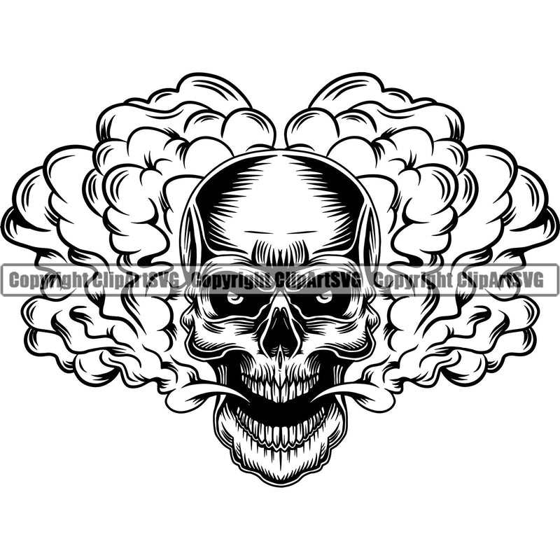 Skull Head Skeleton Face Scary Skull Dead Head Evil Kill Killer Smoke Head Single Tattoo Satan Devil Vintage Design Element Logo Clipart SVG