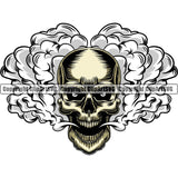 Scary Skull Skeleton Head Evil Horror Tattoo Smoking Mouth Open Yelling Screaming Have Smoke Coming Out Mouth Color Logo Symbol Clipart SVG