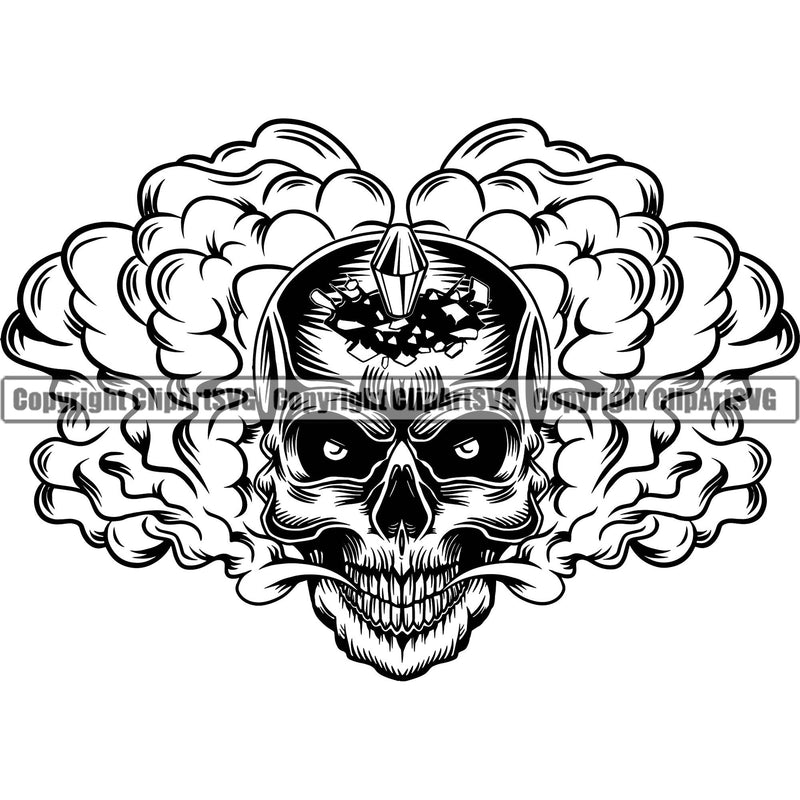 Skull Head Skeleton Face Scary Skull Dead Head Evil Killer Kill Head Smoke Single Tattoo Satan Devil Vintage Design Element Logo Clipart SVG